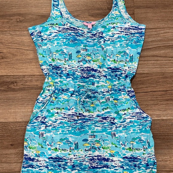 Lilly Pulitzer Kori Multicolor Blue High Tide Toile Sleeveless Cinch Waist Dress - Picture 9 of 9